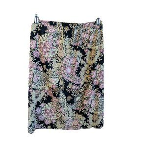 A Byer Black Rose Pink Tan Floral Modest Skirt Size L Large Stretch